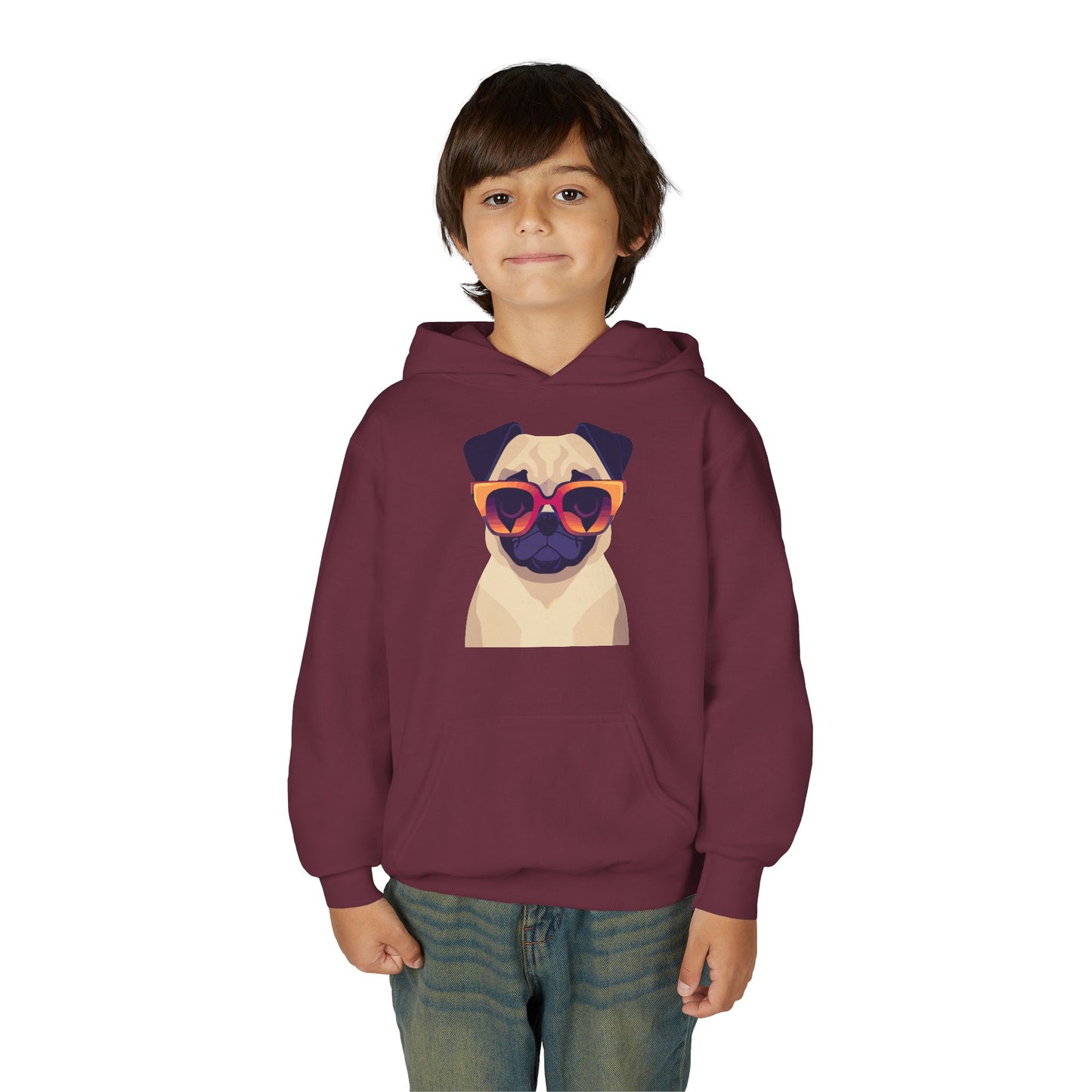 Youth Heavy Blend Hooded Sweatshirt - Cool Pug with Sunglasses