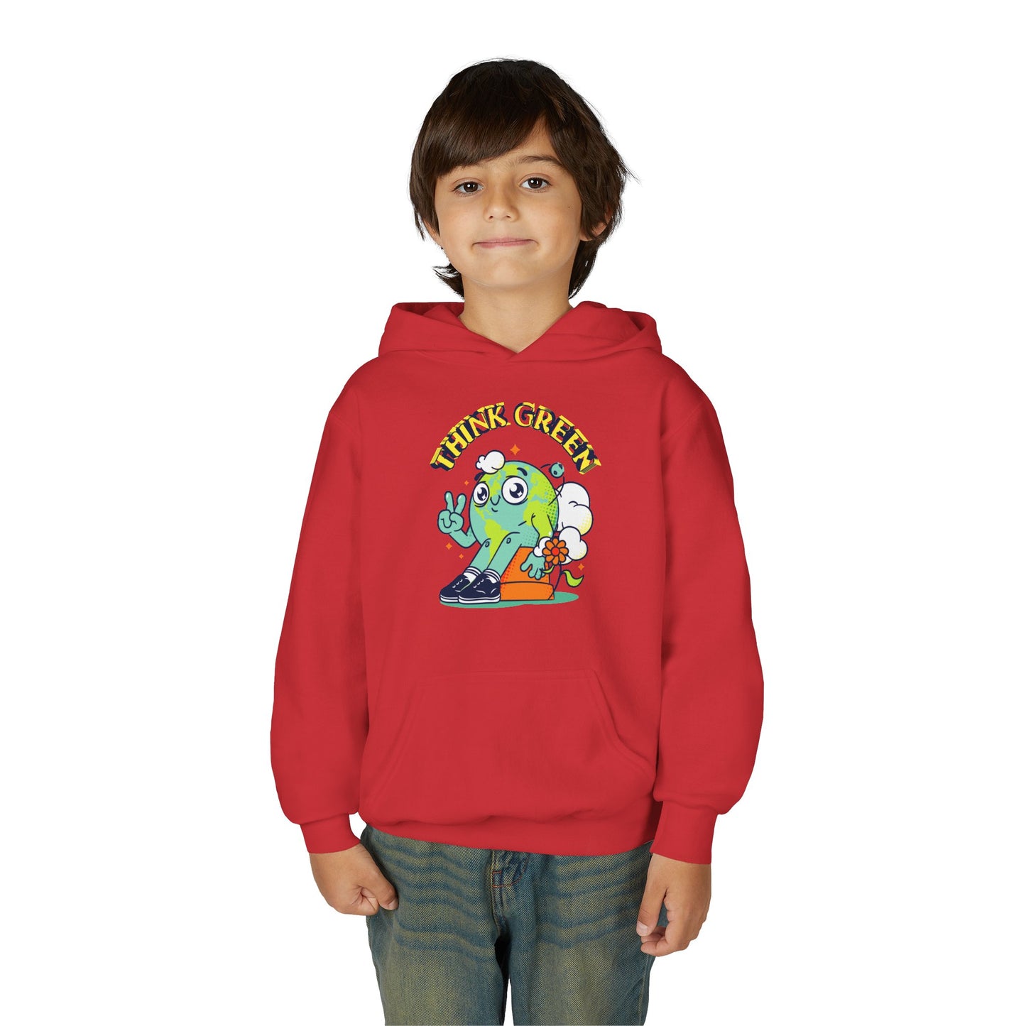Youth Heavy Blend Hooded Sweatshirt - Think Green' Design