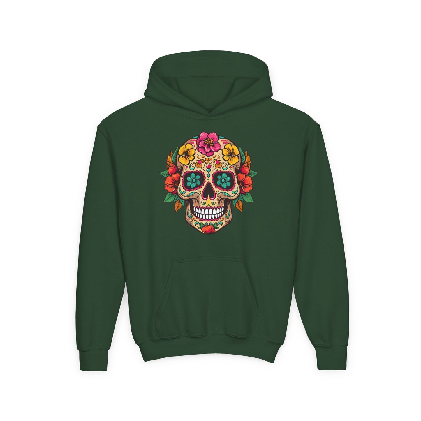 Youth Heavy Blend Hooded Sweatshirt - Colorful Skull Floral