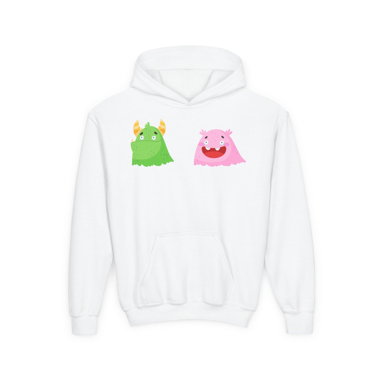 Youth Heavy Blend Hooded Sweatshirt - Green and pink monsters