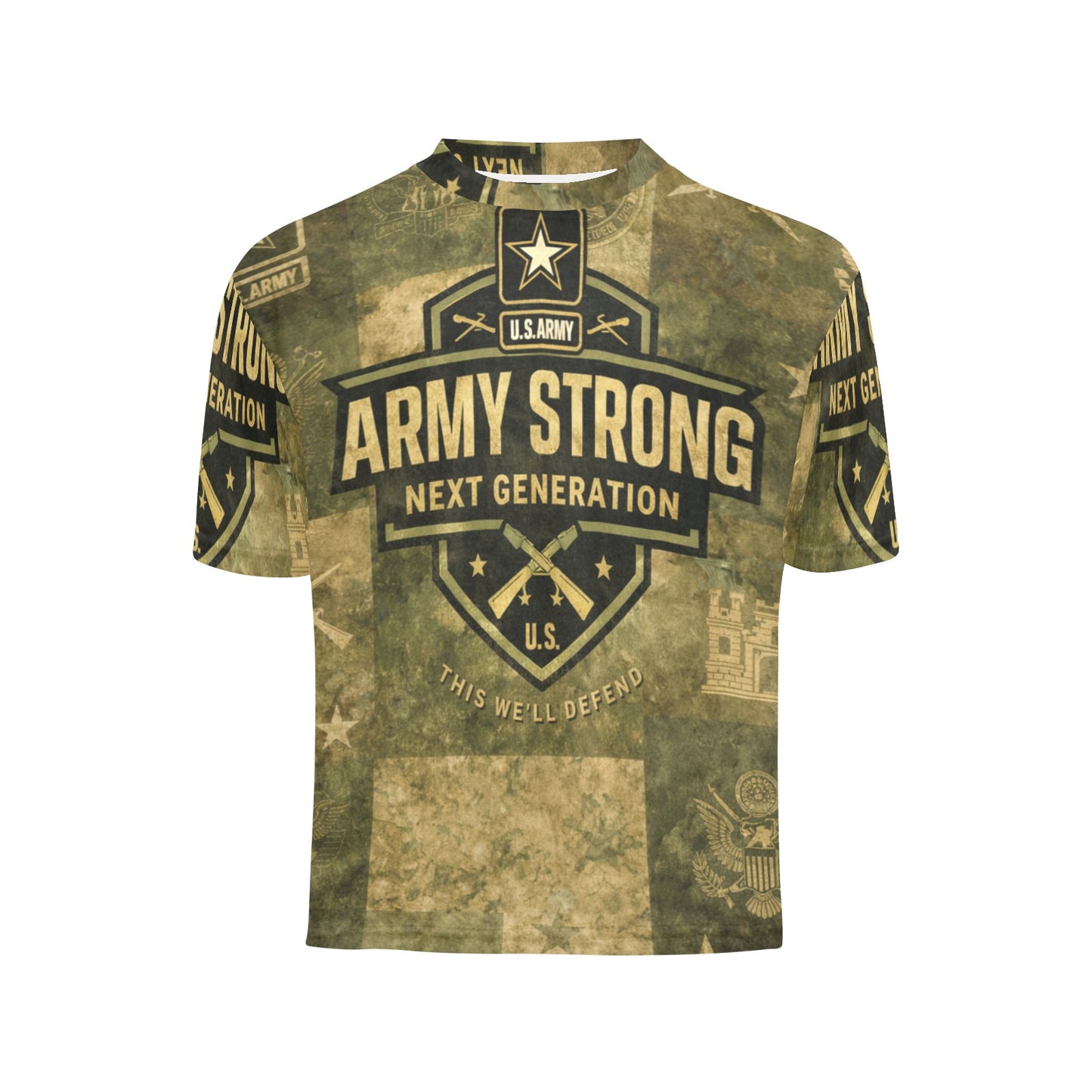 Little Kids' All Over Print Crew Neck T-Shirt - Proud to Serve - Young Patriot - Army Strong - Next Generation