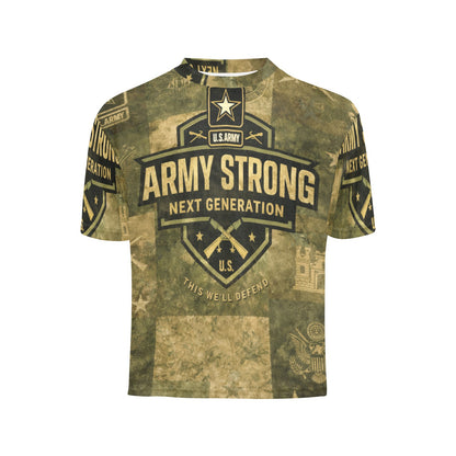 Little Kids' All Over Print Crew Neck T-Shirt - Proud to Serve - Young Patriot - Army Strong - Next Generation