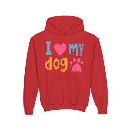 Youth Heavy Blend Hooded Sweatshirt - I love my dog Printify
