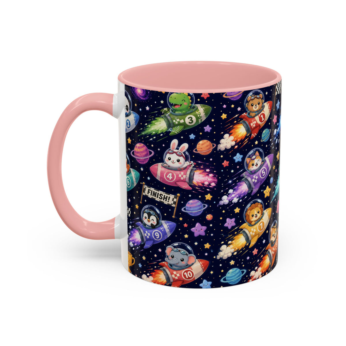 Accent Coffee Mug (11/15 oz) - Kawaii Cosmic Animal Rocket Race