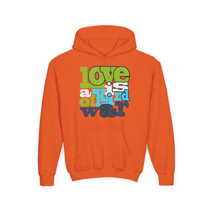 Youth Heavy Blend Hooded Sweatshirt - Love is Kind of War Printify