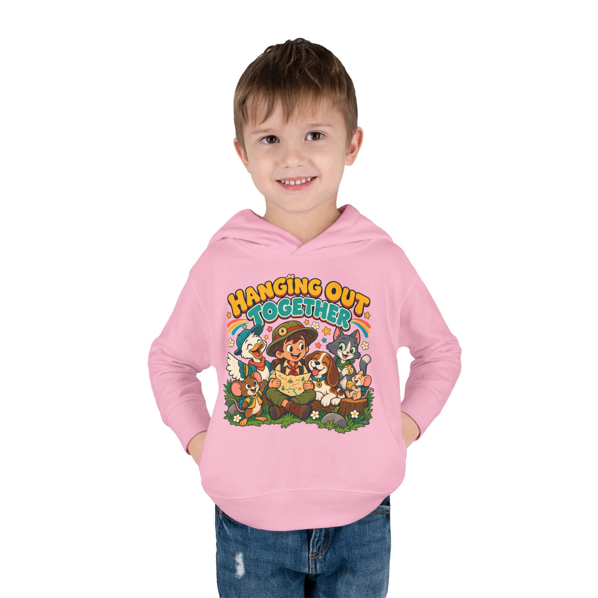 Toddler Hoodie — Retro Friends Hanging Out Together