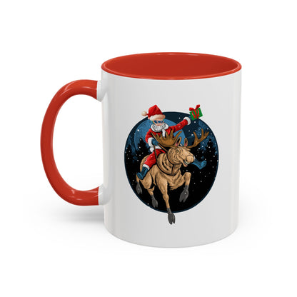 Accent Coffee Mug - Super kiddo riding a reindeer - [[{"value":"Wonderwear Kid"}]]