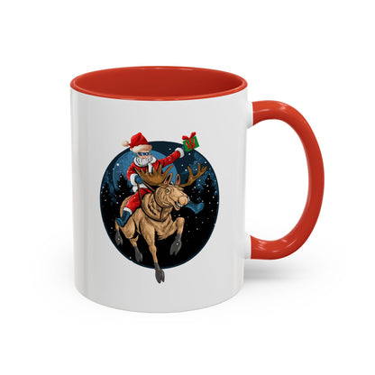 Accent Coffee Mug - Super kiddo riding a reindeer - [[{"value":"Wonderwear Kid"}]]