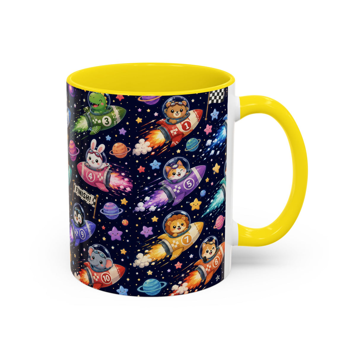 Accent Coffee Mug (11/15 oz) - Kawaii Cosmic Animal Rocket Race