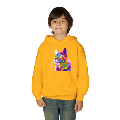 Youth hoodie with adorable cat design Printify
