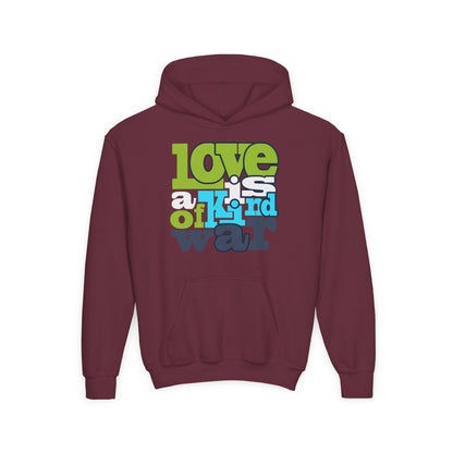 Youth Heavy Blend Hooded Sweatshirt - Love is Kind of War Printify