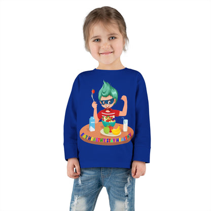 Toddler Long Sleeve Tee - super kiddo eating healthy food - [[{"value":"Wonderwear Kid"}]]