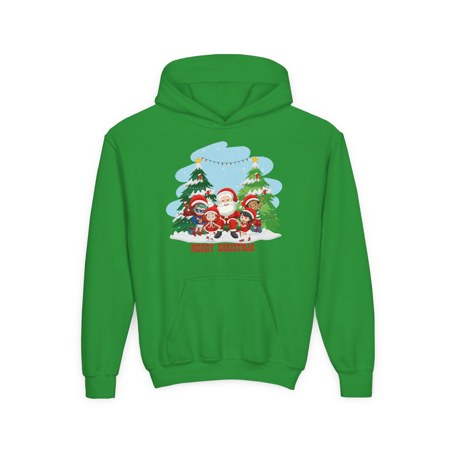 Youth Heavy Blend Hooded Sweatshirt - Super kiddo with santa claus Merry christmas