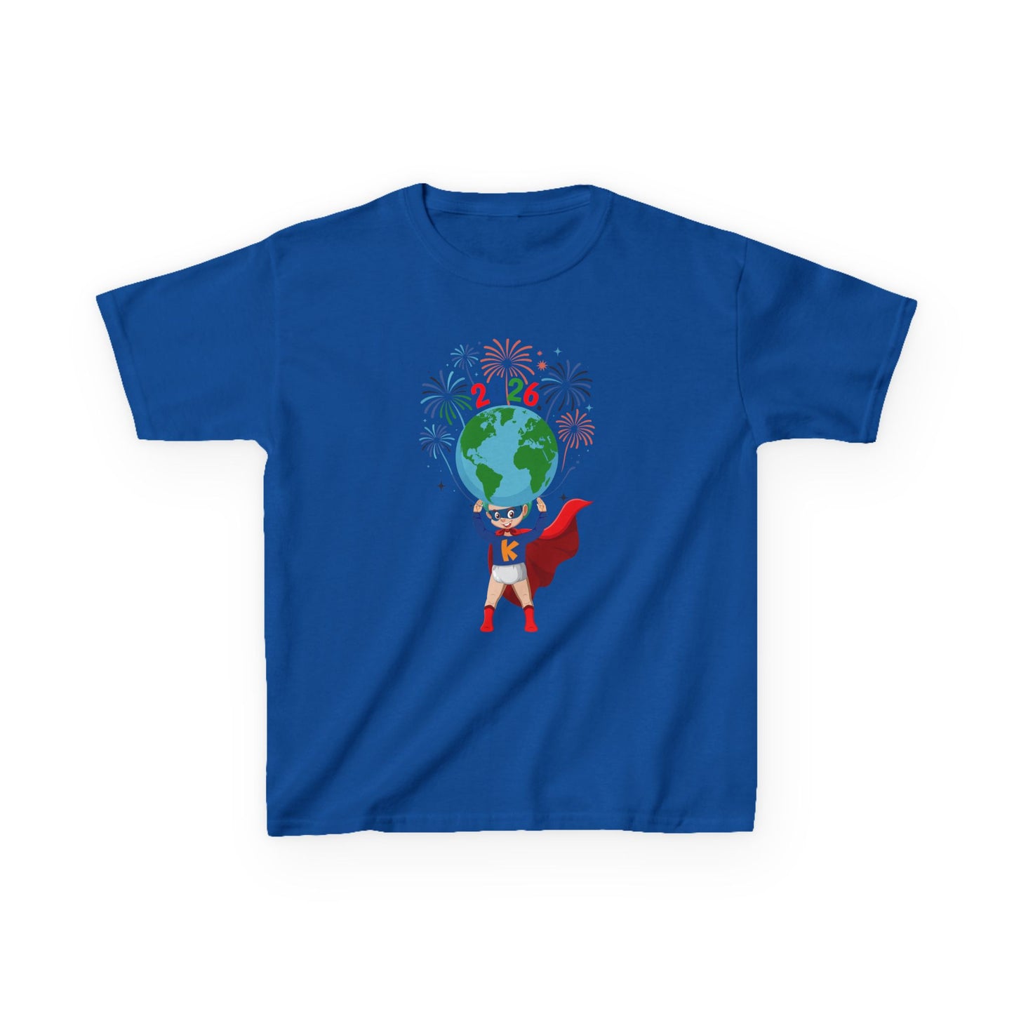 Kids Heavy Cotton™ Tee - Super kiddo holding globe - [[{"value":"Wonderwear Kid"}]]