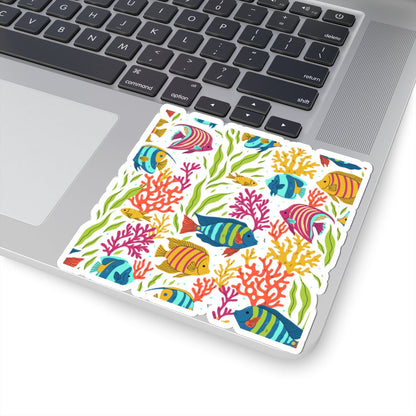 Kiss-Cut Vinyl Decals - Colorful tropical corals and fishes Printify