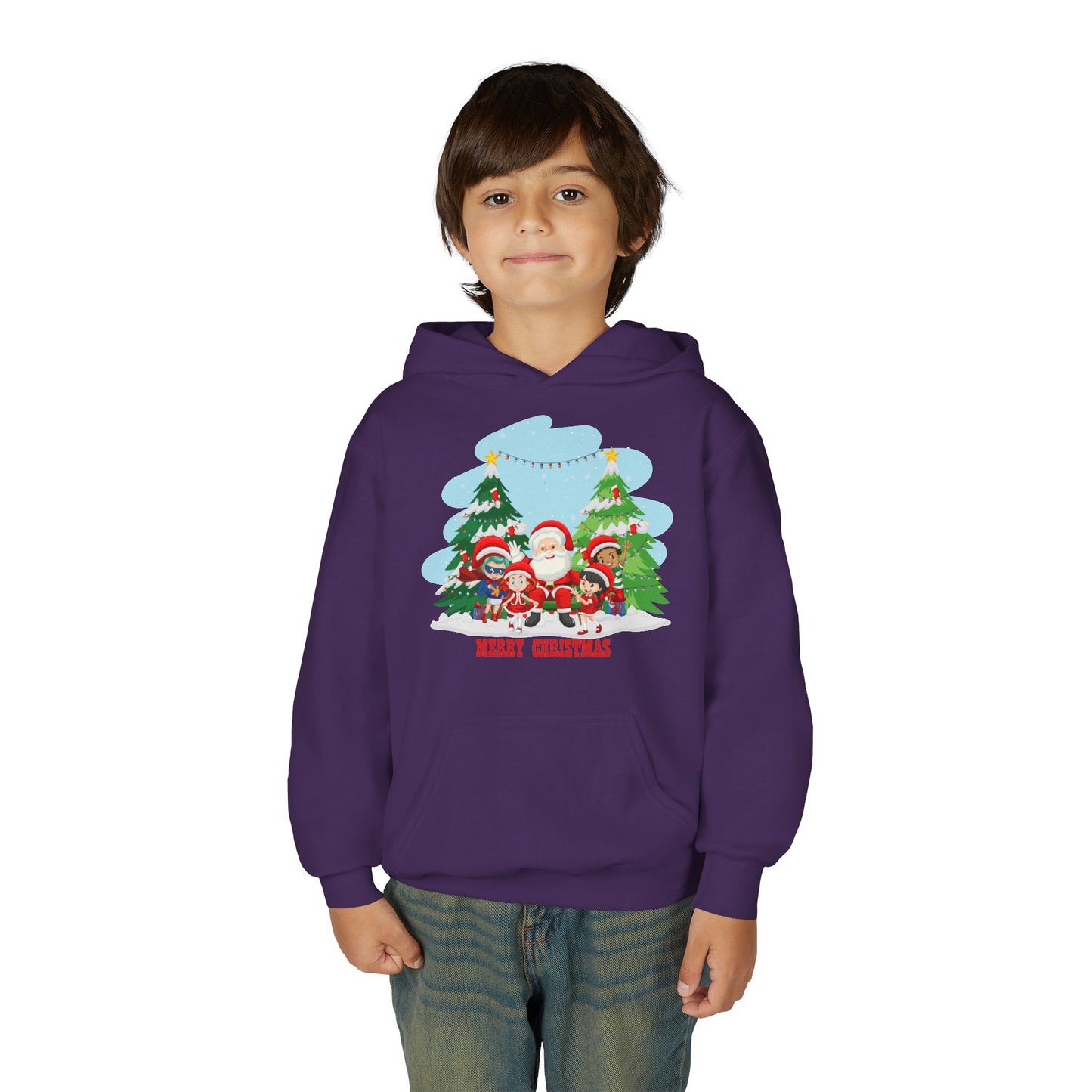 Youth Heavy Blend Hooded Sweatshirt - Super kiddo with santa claus Merry christmas