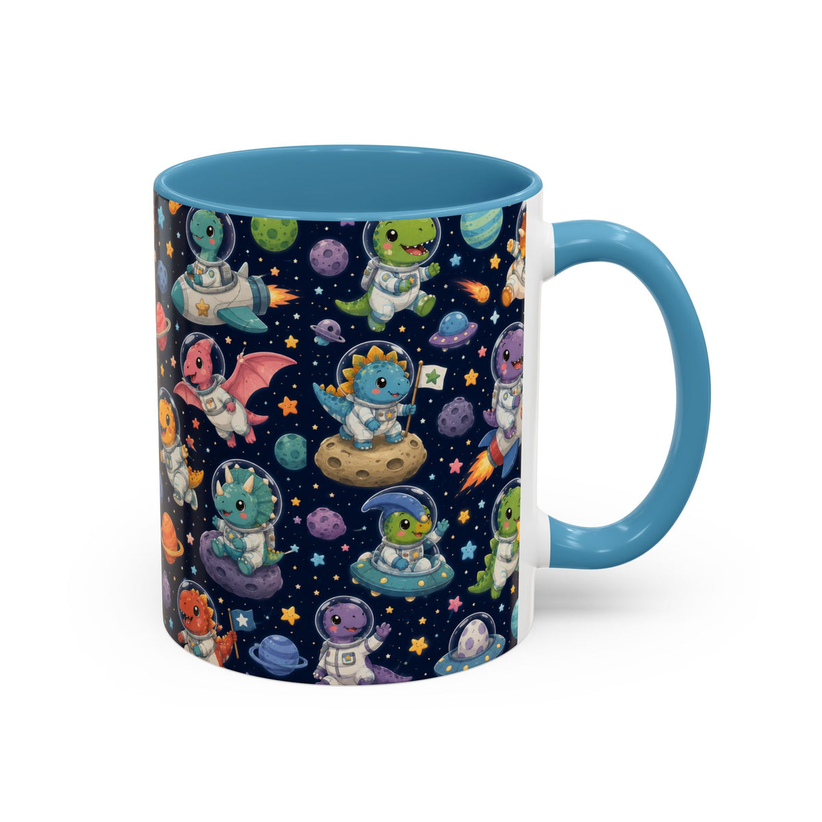 Accent Coffee Mug (11/15 oz) - Cute Dinosaur Astronaut Space
