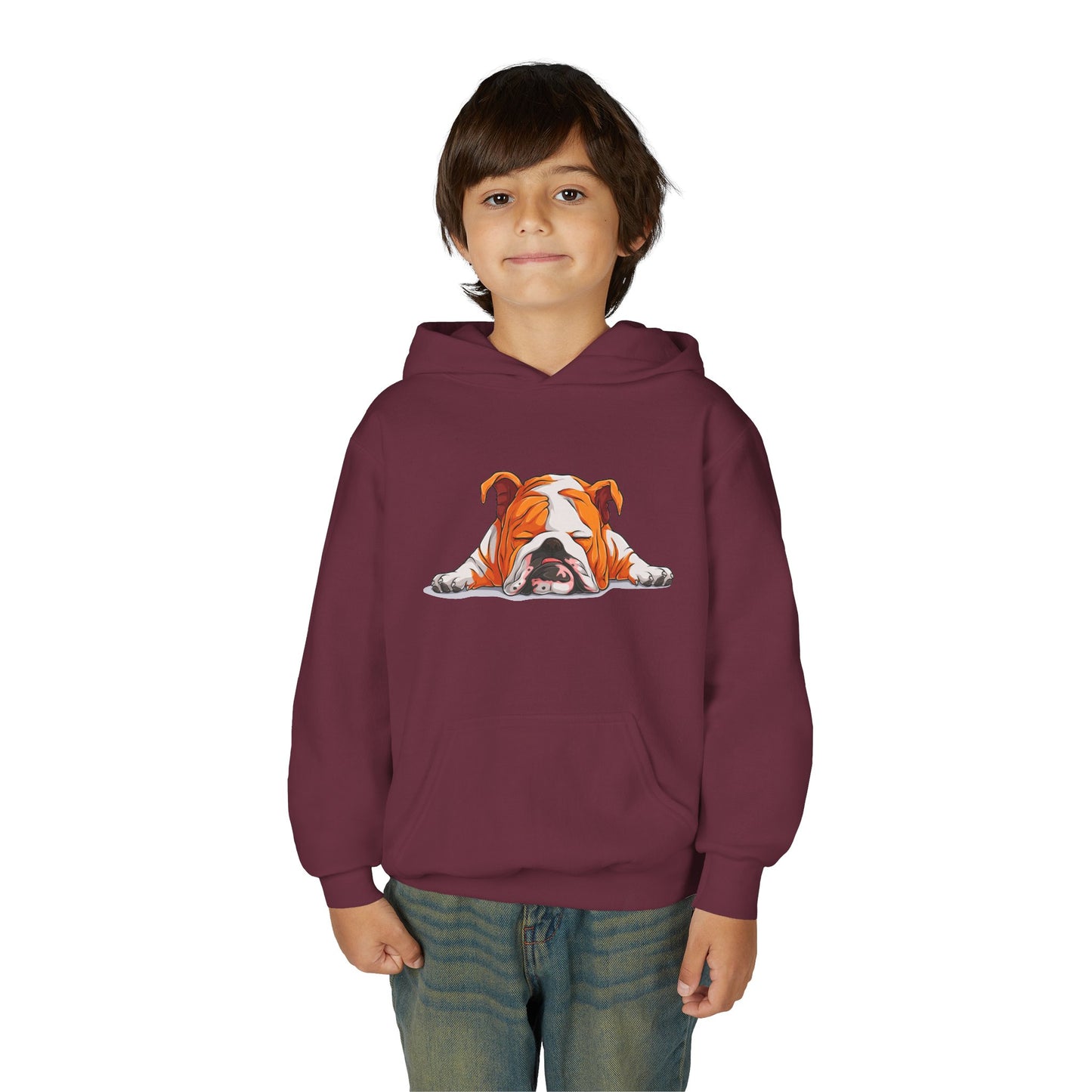 Youth Heavy Blend Hooded Sweatshirt -  Sleeping english bulldog