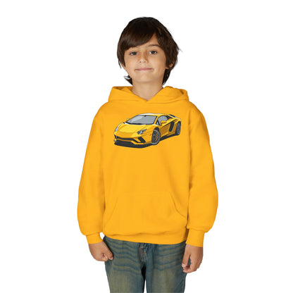 Youth Heavy Blend Hooded Sweatshirt - Yellow super car Printify