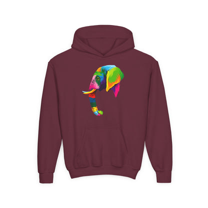 Youth hoodie with adorable elephant design Printify