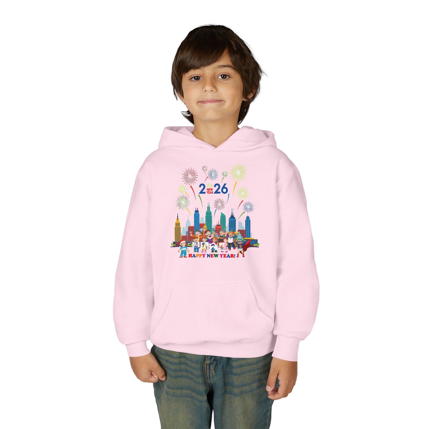 Youth Heavy Blend Hooded Sweatshirt - Happy new year with fireworks