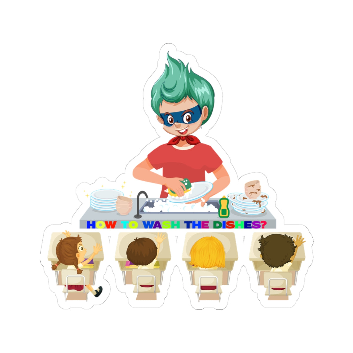 Kiss-Cut Stickers - Little kiddo teaching to wash dishes - [[{"value":"Wonderwear Kid"}]]