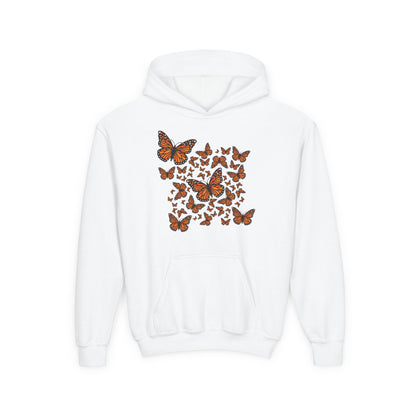 Youth Heavy Blend Hooded Sweatshirt -  Monarch butterflies Printify