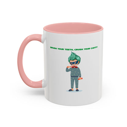 Accent Coffee Mug - Super kiddo brushing teeth - [[{"value":"Wonderwear Kid"}]]