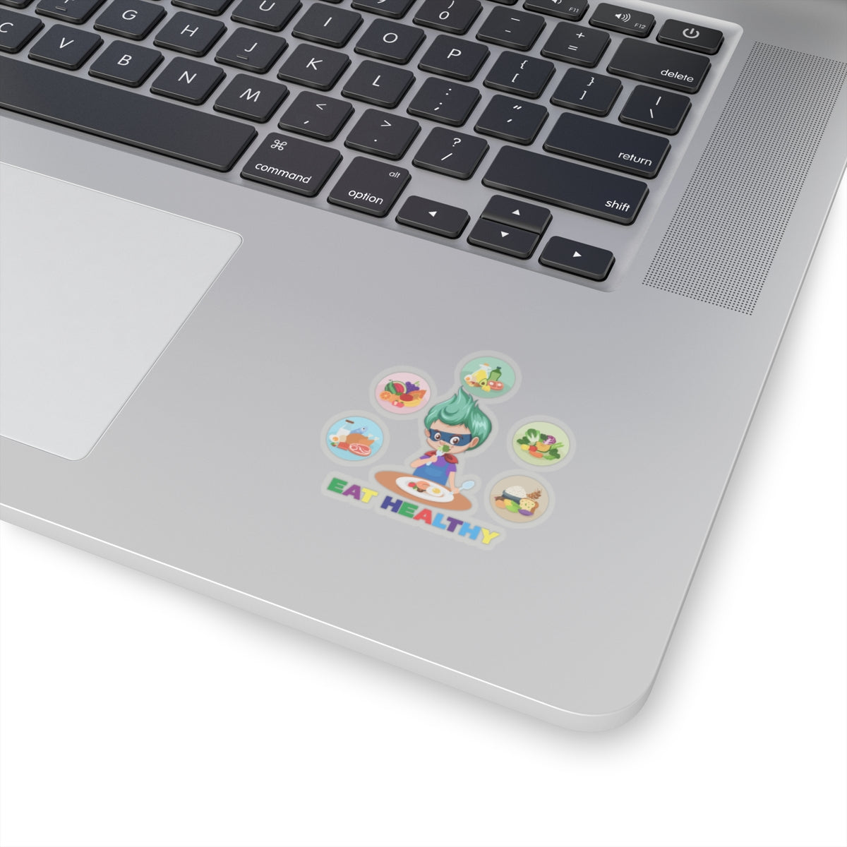 Kiss-Cut Stickers - Supper kiddo showing healthy food to eat - [[{"value":"Wonderwear Kid"}]]