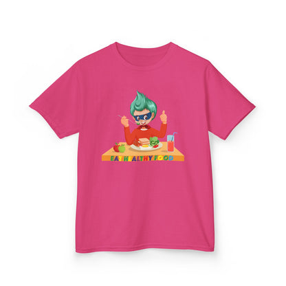 Kids Heavy Cotton™ Tee - Super kiddo eating healthy breafast - [[{"value":"Wonderwear Kid"}]]