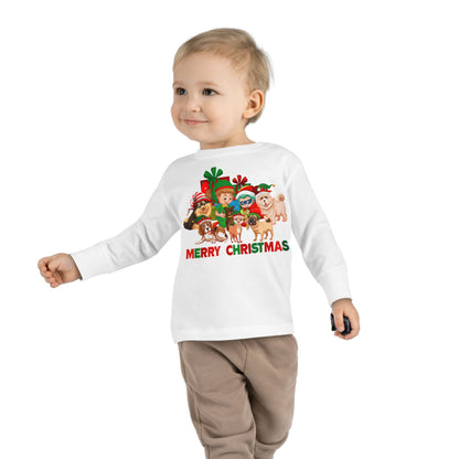 Toddler Long Sleeve Tee - Christmas with super kiddo pet friends with text - [[{"value":"Wonderwear Kid"}]]