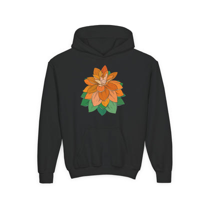 Youth Heavy Blend Hooded Sweatshirt - Orange flower Printify