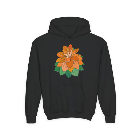 Youth Heavy Blend Hooded Sweatshirt - Orange flower Printify