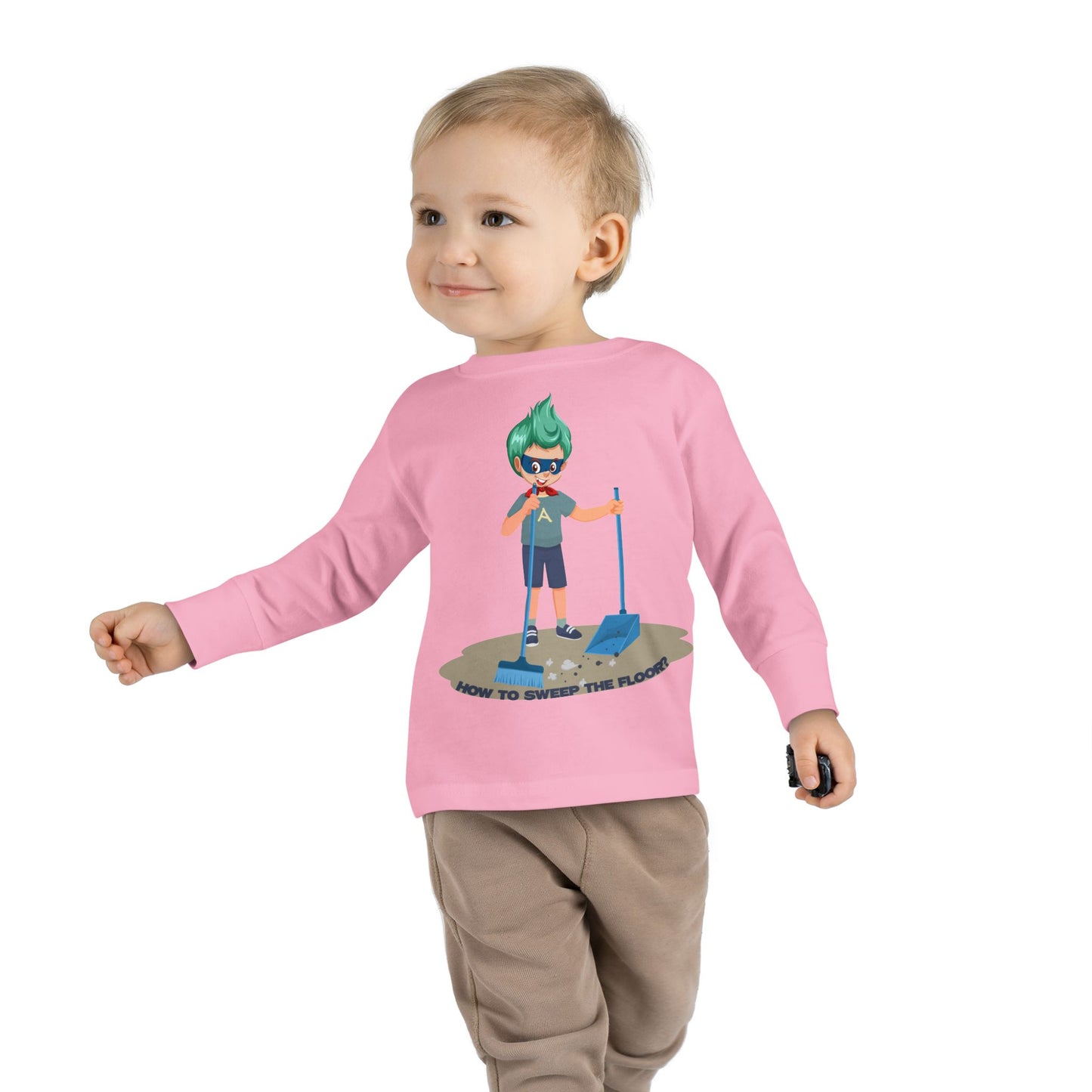 Toddler Long Sleeve Tee - Super kiddo sweeping floor - [[{"value":"Wonderwear Kid"}]]