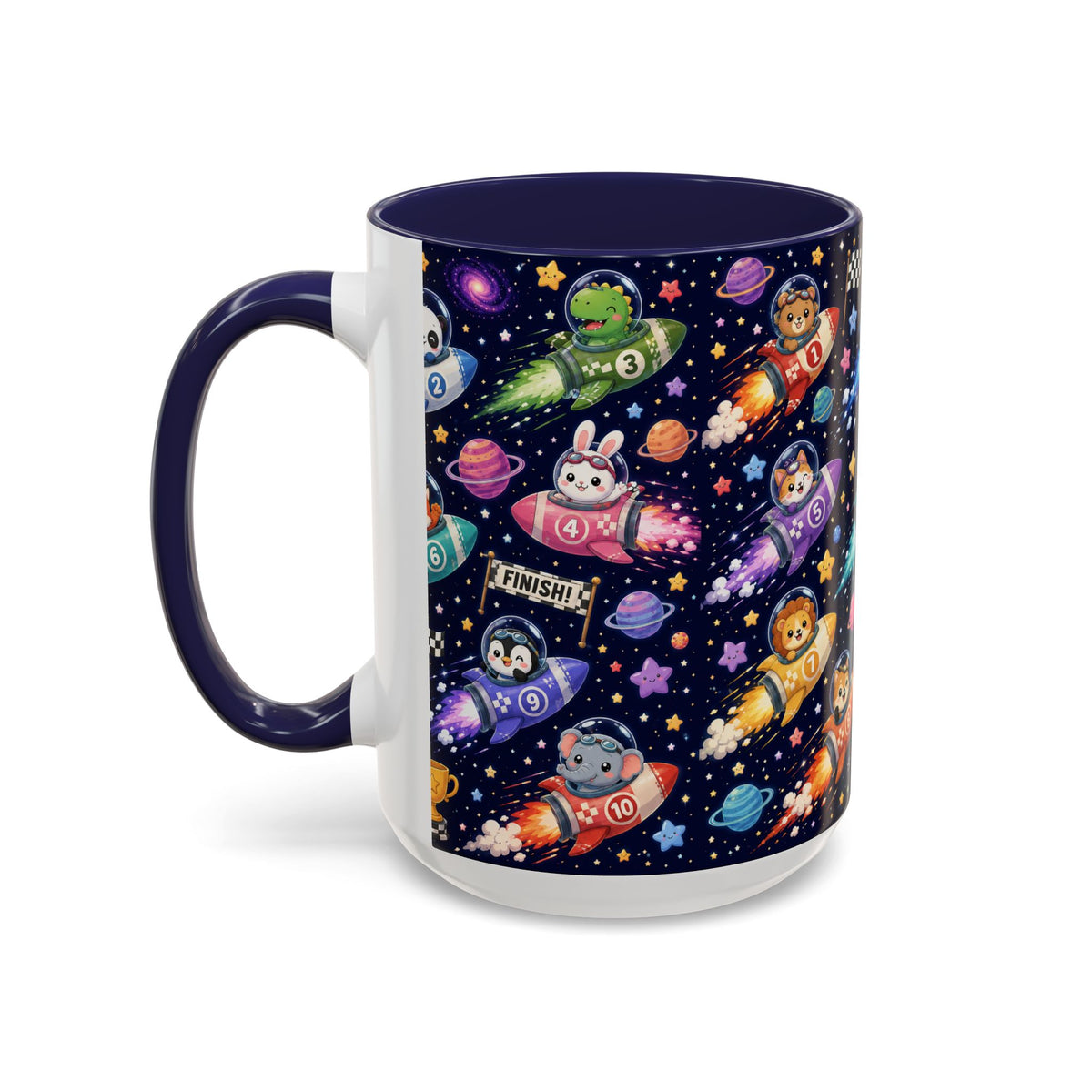 Accent Coffee Mug (11/15 oz) - Kawaii Cosmic Animal Rocket Race
