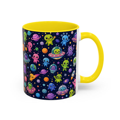 Accent Coffee Mug  (11/15 oz) - Cheerful Cartoon Alien Space