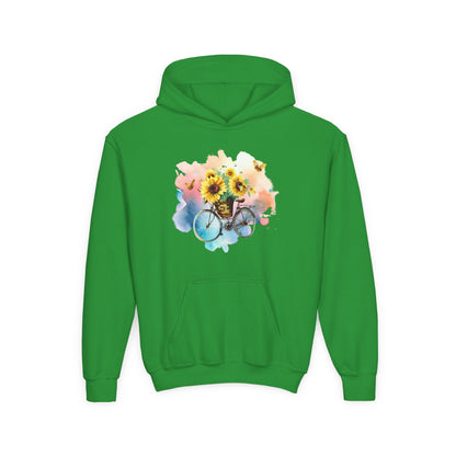 Youth Heavy Blend Hooded Sweatshirt - Sunflower Bicycle Printify