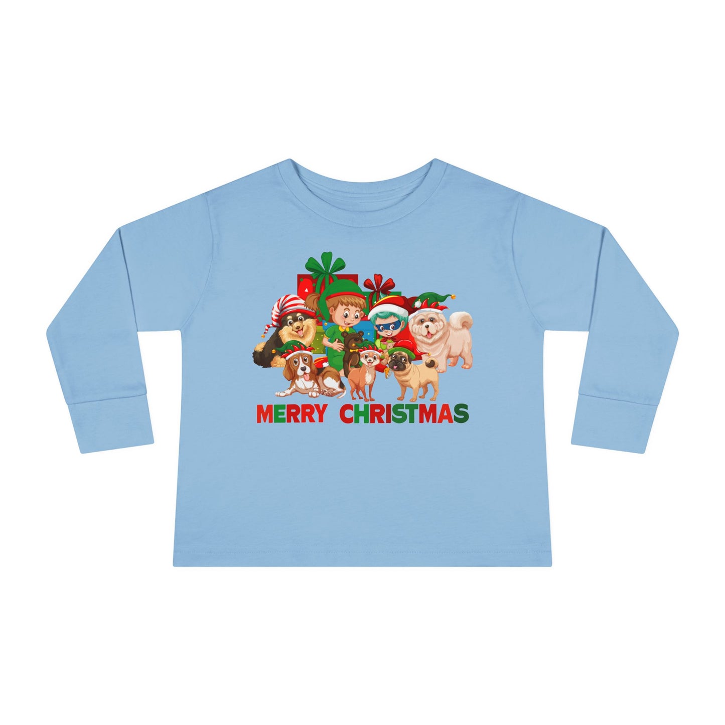 Toddler Long Sleeve Tee - Christmas with super kiddo pet friends with text - [[{"value":"Wonderwear Kid"}]]