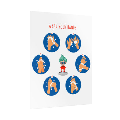 Rolled Posters - Super kiddo teaching how to wash hands - [[{"value":"Wonderwear Kid"}]]