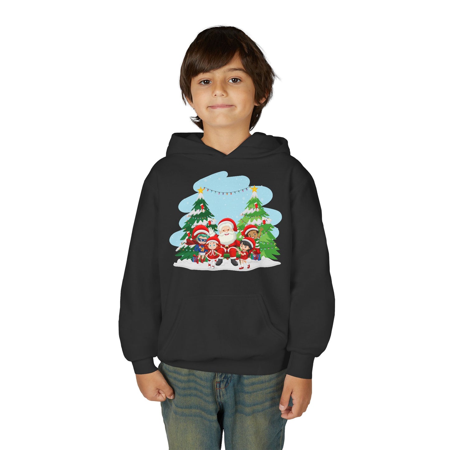 Youth Heavy Blend Hooded Sweatshirt - Super kiddo with santa claus