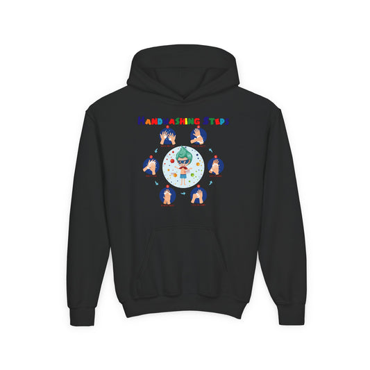 Youth Heavy Blend Hooded Sweatshirt - Super kiddo how to wash hand properly - [[{"value":"Wonderwear Kid"}]]