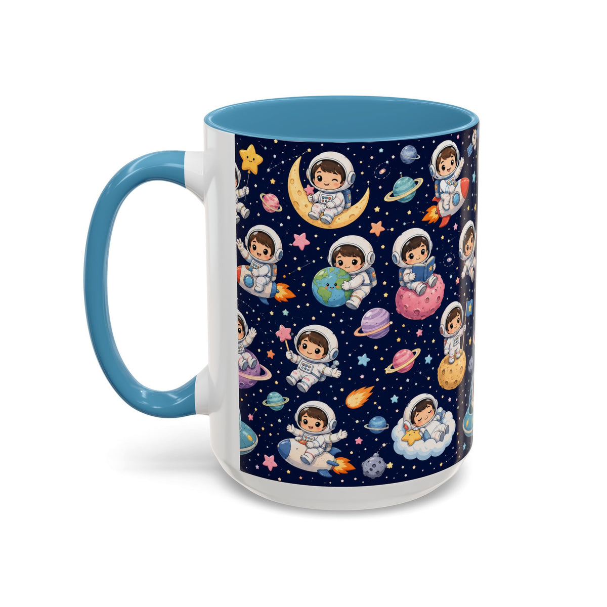 Accent Coffee Mug  (11/15 oz) - Kawaii Astronauts in a Starry Space Adventure