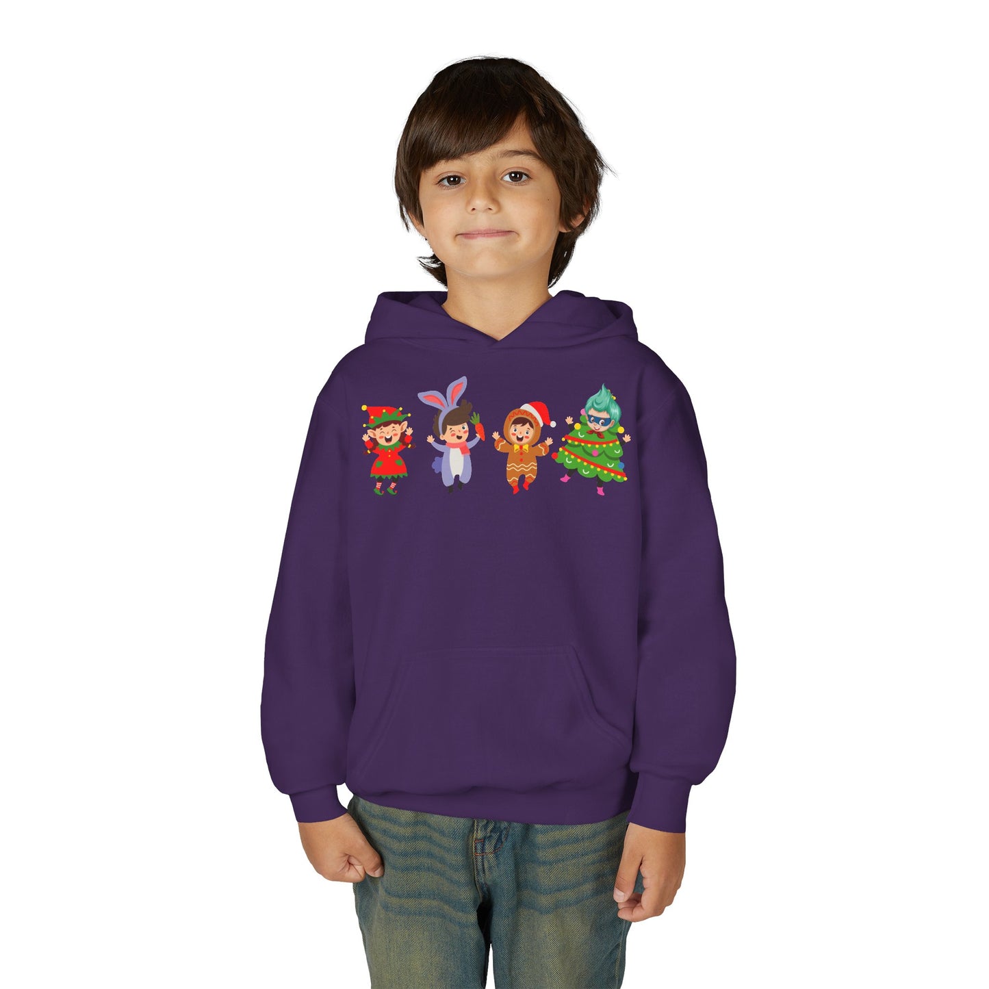 Youth Heavy Blend Hooded Sweatshirt - Super kiddo in christmas tree attire