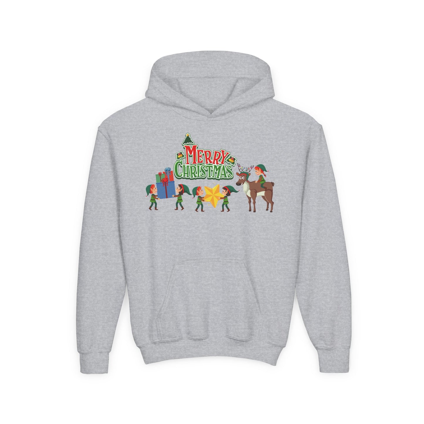 Youth Heavy Blend Hooded Sweatshirt - Merry christmas and reindeer