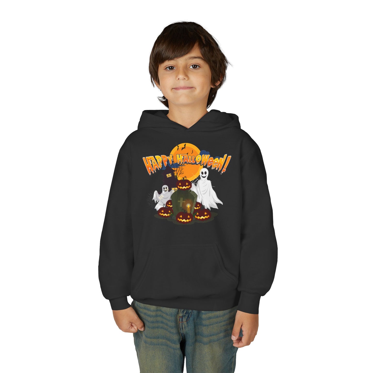 Youth Heavy Blend Hooded Sweatshirt - Happy holloween - cemetery