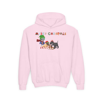 Youth Heavy Blend Hooded Sweatshirt - Super kiddo woith pet friends - [[{"value":"Wonderwear Kid"}]]