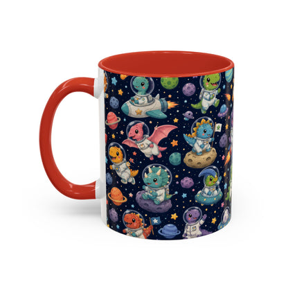 Accent Coffee Mug (11/15 oz) - Cute Dinosaur Astronaut Space