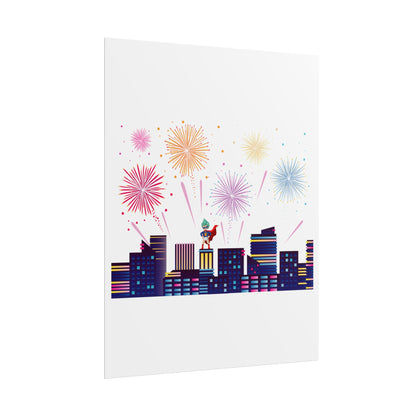 Rolled Posters - Super kiddo with fireworks - [[{"value":"Wonderwear Kid"}]]