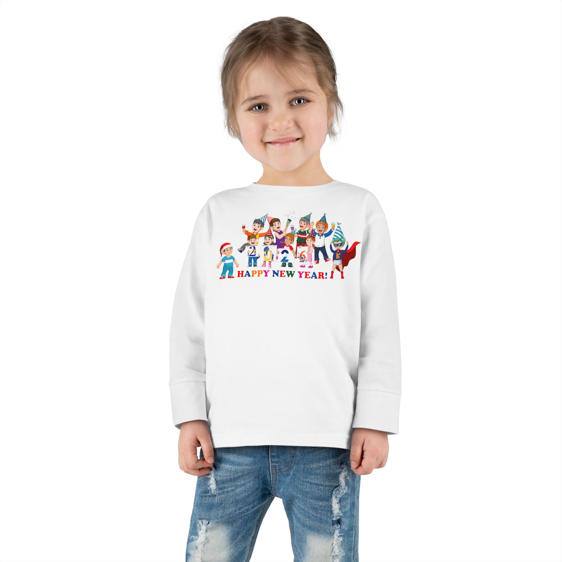 Toddler Long Sleeve Tee - Happy new year from super kiddo - [[{"value":"Wonderwear Kid"}]]