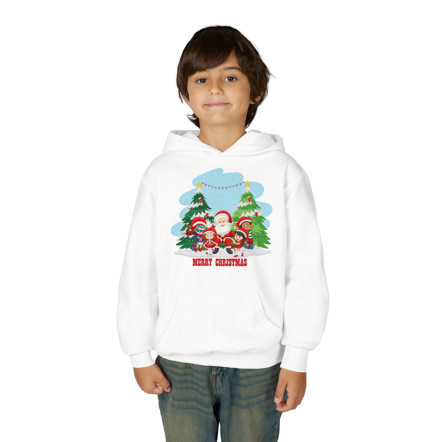 Youth Heavy Blend Hooded Sweatshirt - Super kiddo with santa claus Merry christmas